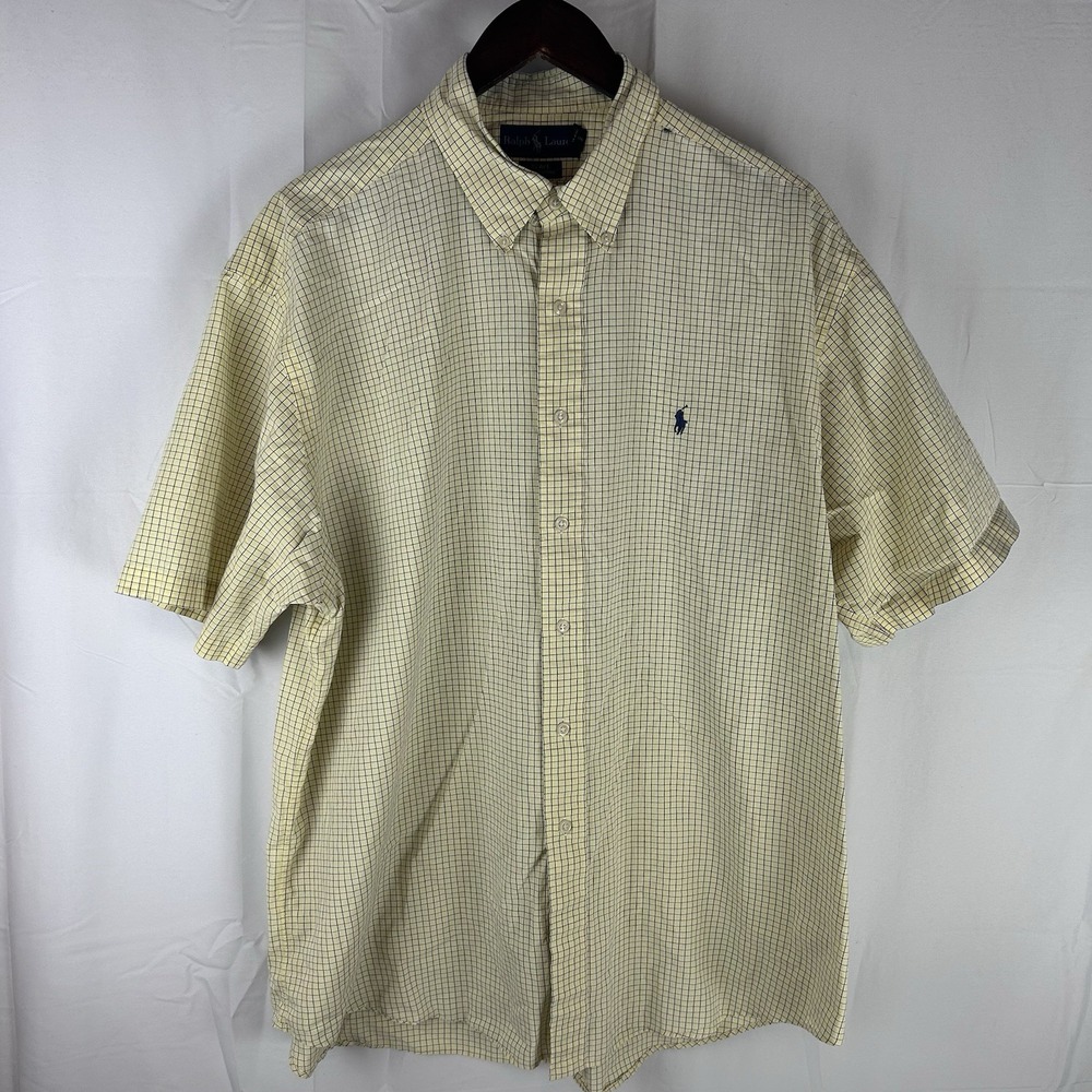 Ralph Lauren Blake Short Sleeve Mens XL Shirt Yellow Grid Check Thin Lightweight